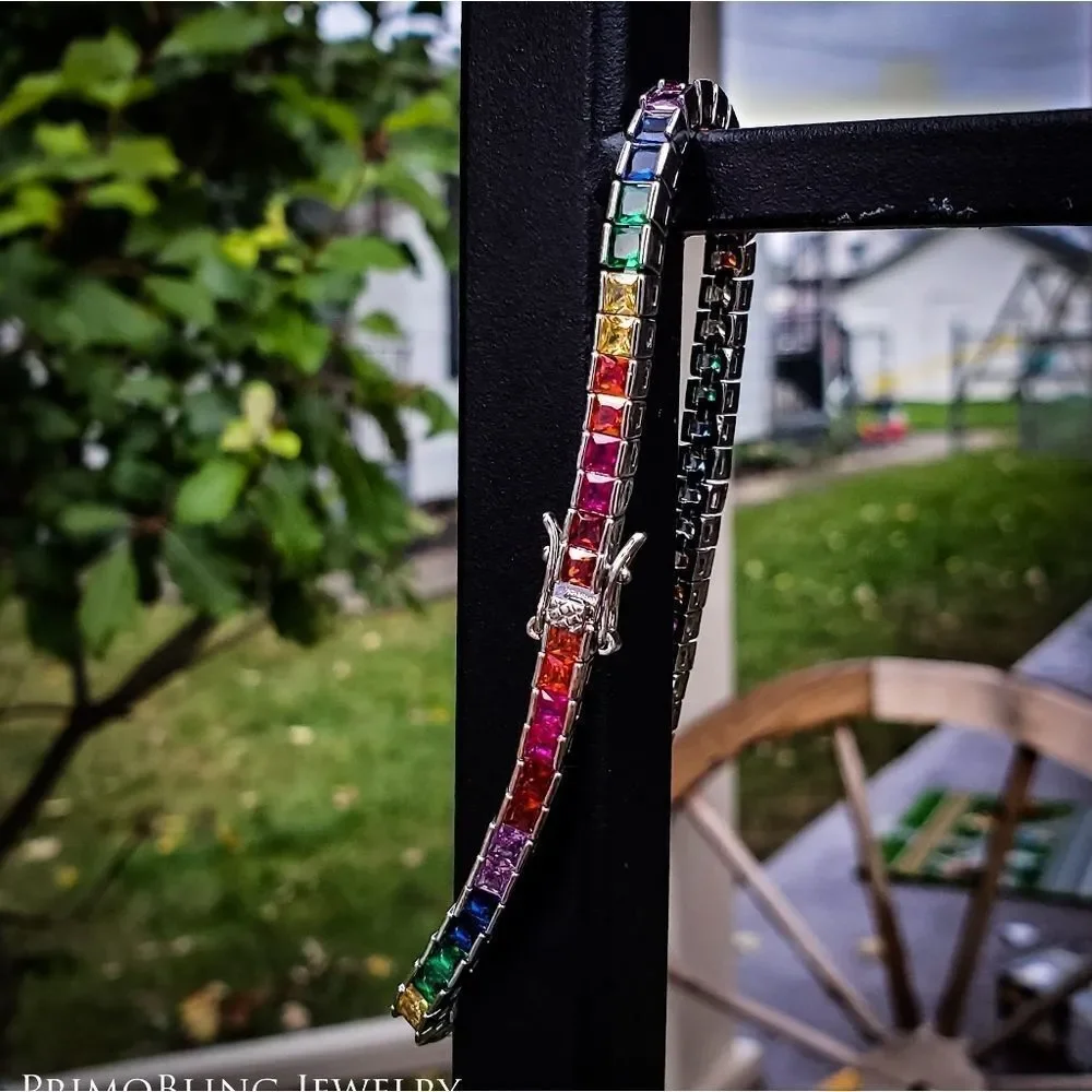 Multicolor Asscher Cut Simulated Diamond Bracelet